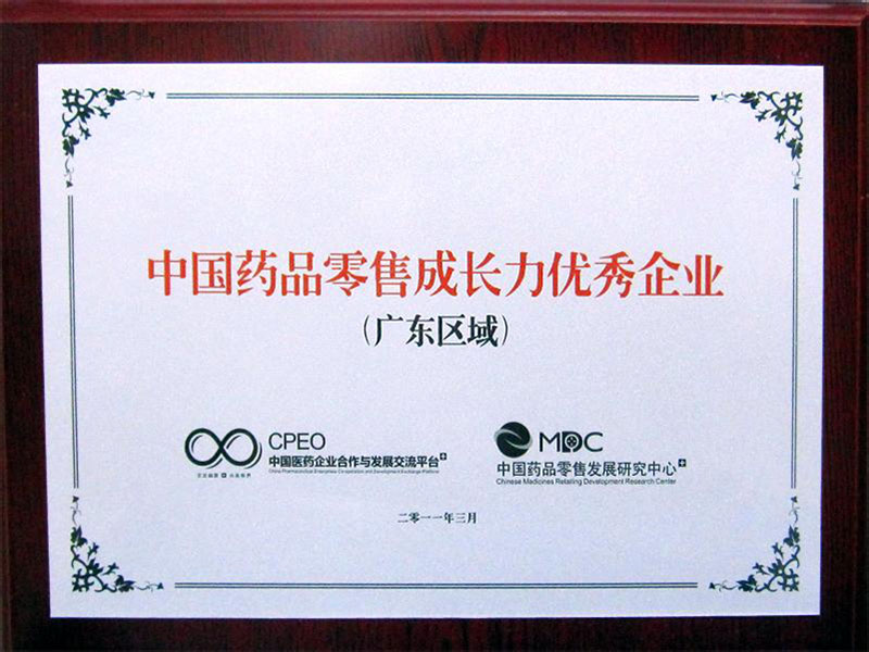 2011年中国药品零售成长力优秀企业